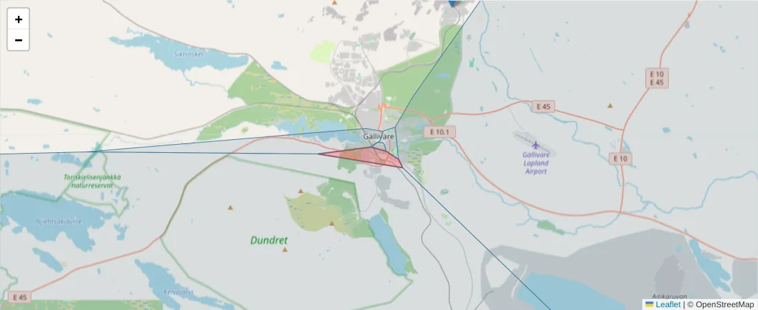 Karta över postnummerområdet  och angränsande postnummer i Sverige