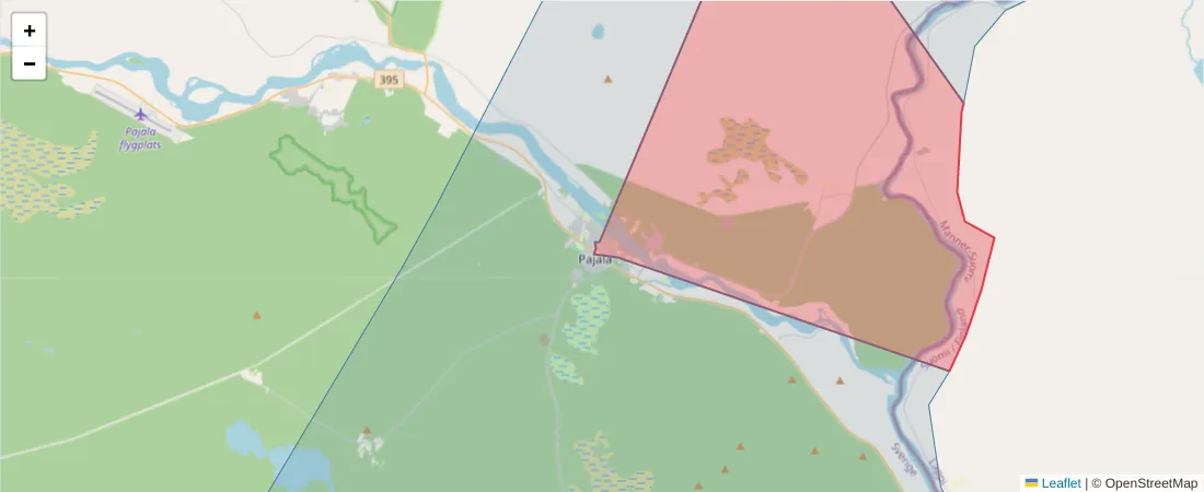 Karta över postnummerområdet  och angränsande postnummer i Sverige