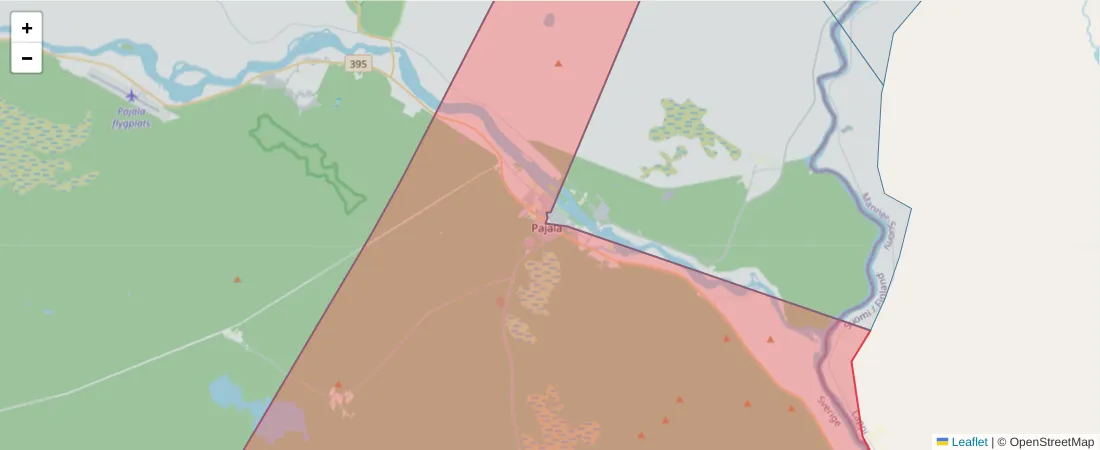 Karta över postnummerområdet  och angränsande postnummer i Sverige