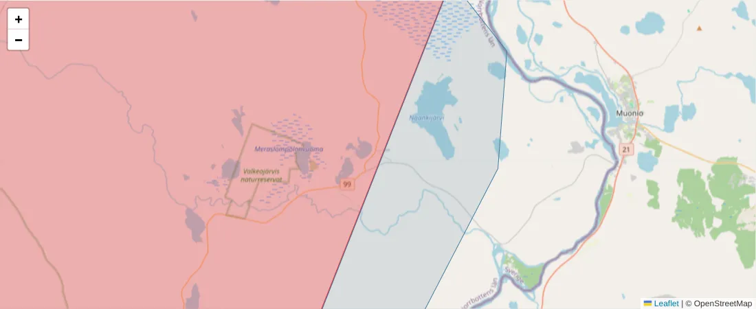 Karta över postnummerområdet  och angränsande postnummer i Sverige