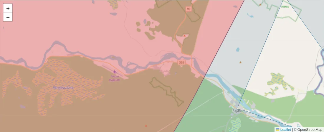 Karta över postnummerområdet  och angränsande postnummer i Sverige