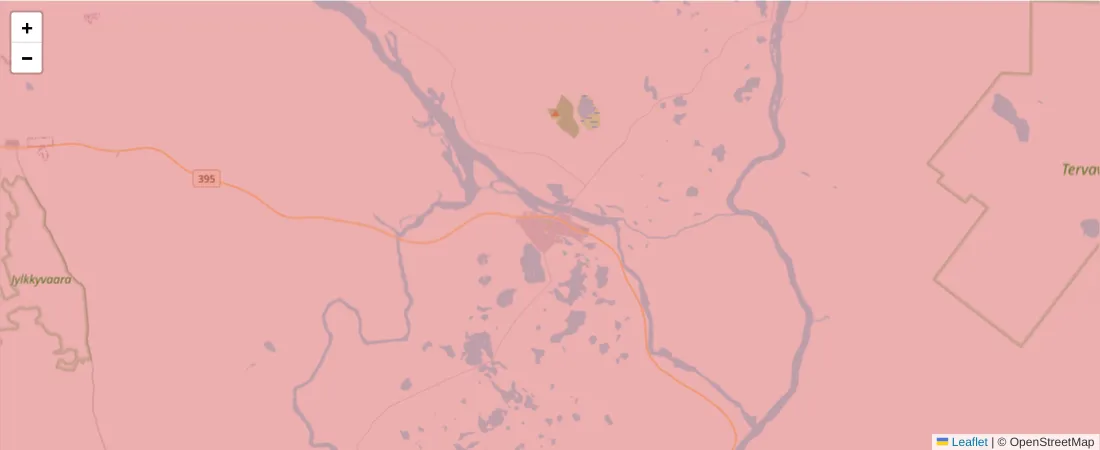 Karta över postnummerområdet  och angränsande postnummer i Sverige