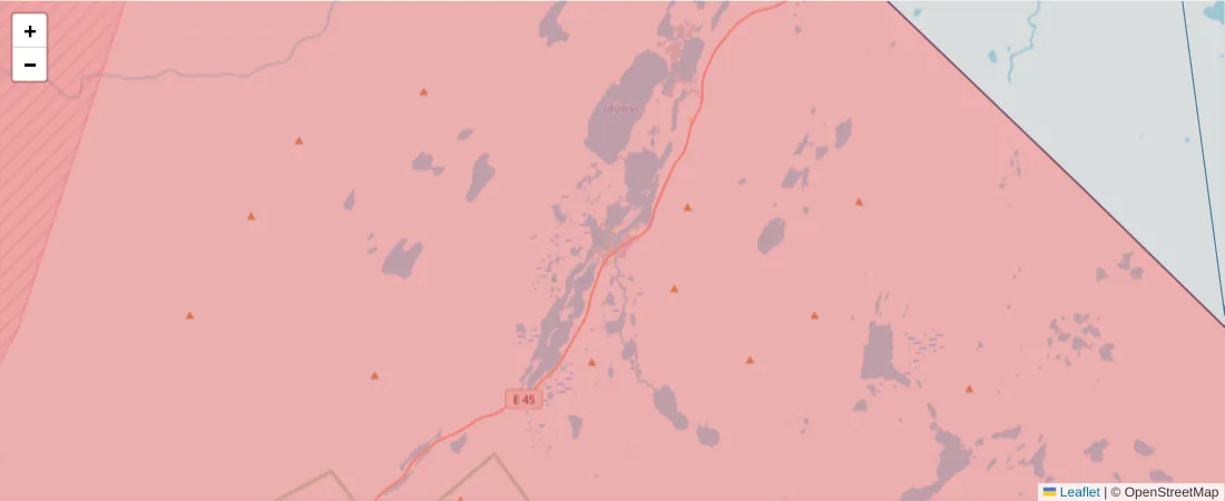Karta över postnummerområdet  och angränsande postnummer i Sverige