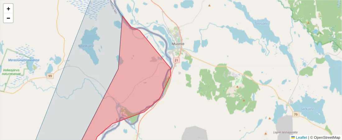 Karta över postnummerområdet  och angränsande postnummer i Sverige