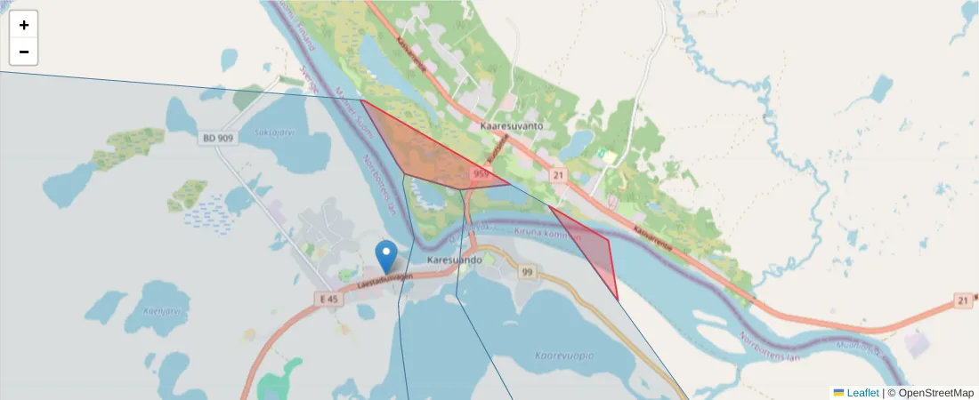 Karta över postnummerområdet  och angränsande postnummer i Sverige